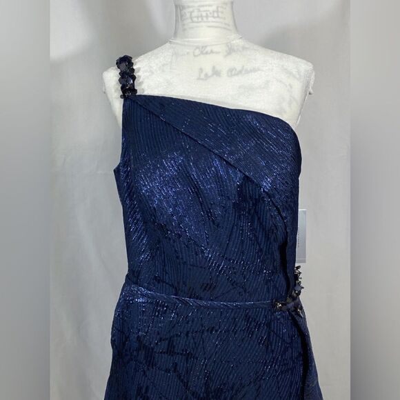 Teri Jon by Rickie Freeman Embellished One-Shoulder Midi-Dress size 18 - Picture 7 of 16